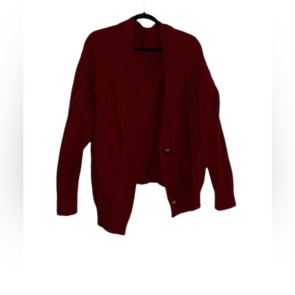 Burgundy/Red V-neck Cable Knit Cardigan